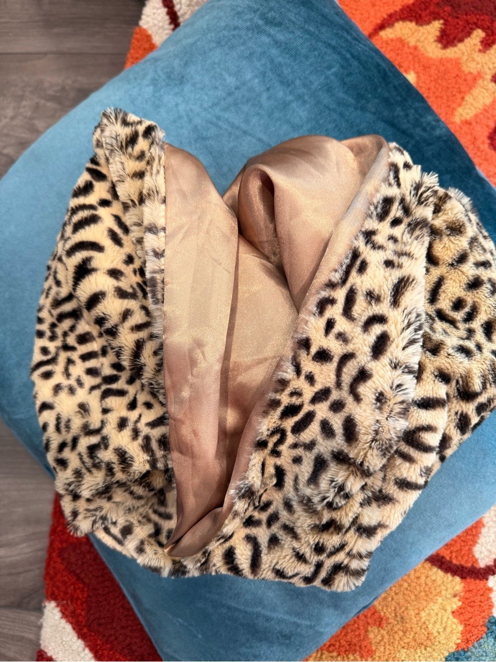 Faux Fur Leopard Print Coat - cowl scarf